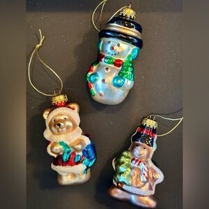 3 G&D Christmas Ornaments Pre-Owned. Santa Bear, Snowman & Gingerbread Soldier